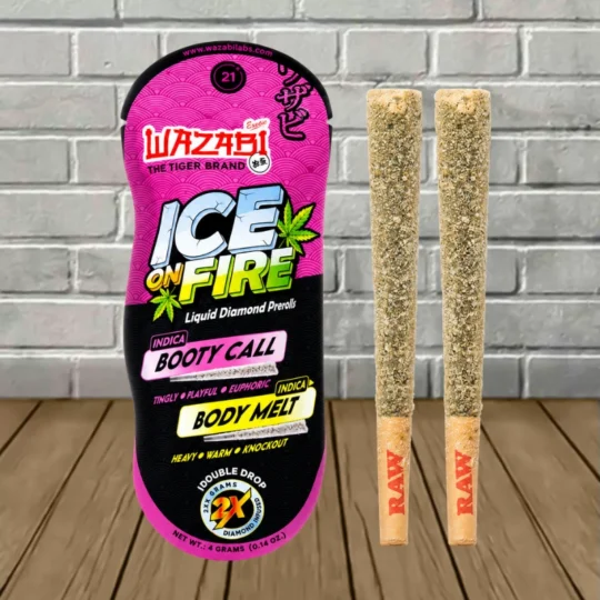 Wazabi Exotics Ice on Fire THCp Liquid Diamond Prerolls 4g-Booty Call + Body Melt -- Indica