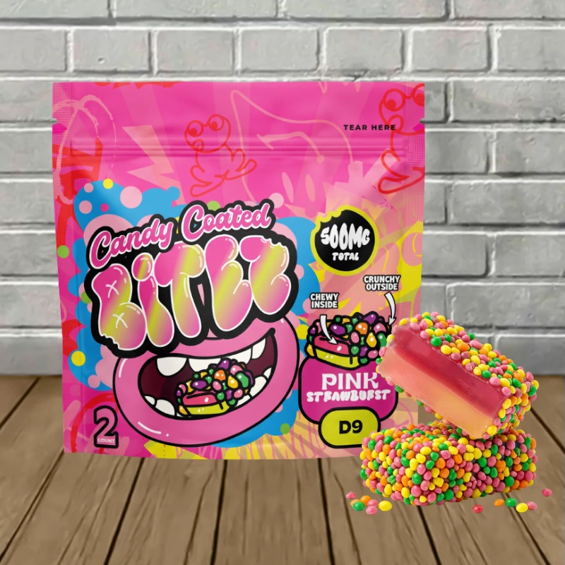 BITEZ Candy Coated Double Stacked Bitez D9 Gummies 500mg - Pink Strawburst