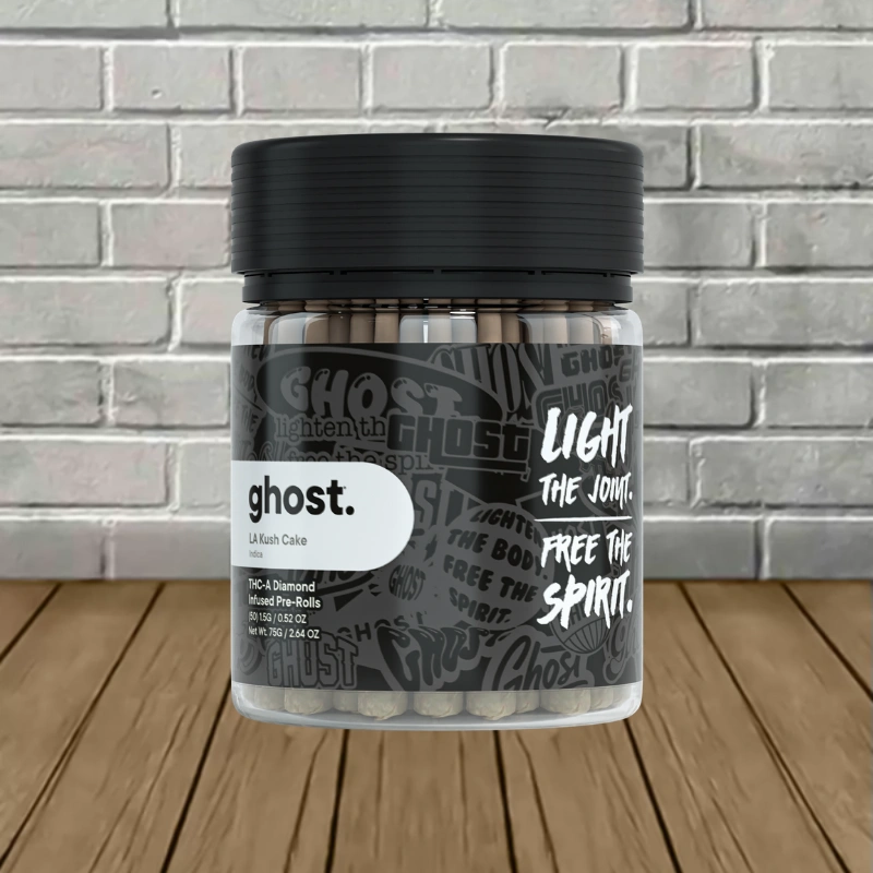 Ghost THCa Diamond Infused Prerolls 1.5g 50ct Jar - LA Kush Cake -- Indica