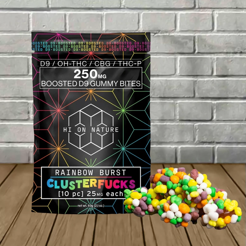 Hi On Nature Clusterfucks Boosted D9 Gummy Bites 250mg 10ct-Rainbow Burst