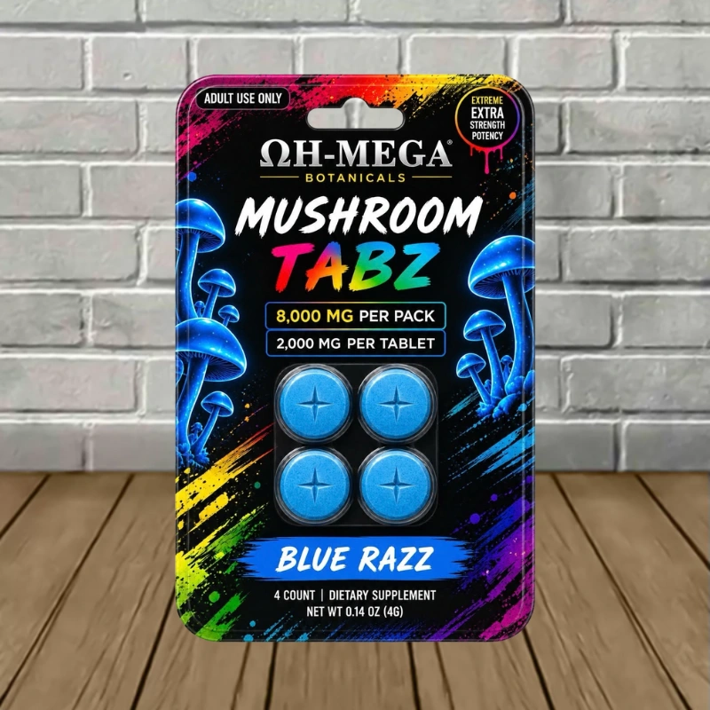 OH-MEGA Botanicals Mushroom Tablets 8000mg - Blue Razz -- 4ct Blister Pack