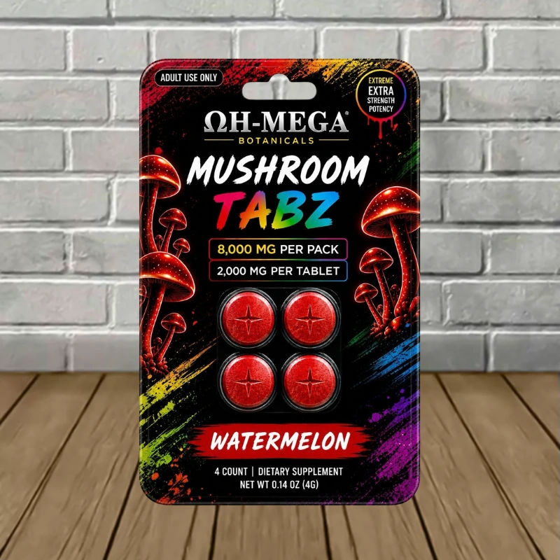 OH-MEGA Botanicals Mushroom Tablets 8000mg - Watermelon -- 4ct Blister Pack