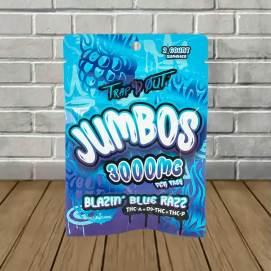 Trap'd Out JUMBOS THC Blend Gummies 3000mg - Blazin' Blue Razz