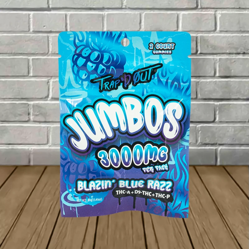 Trap'd Out JUMBOS THC Blend Gummies 3000mg - Blazin' Blue Razz