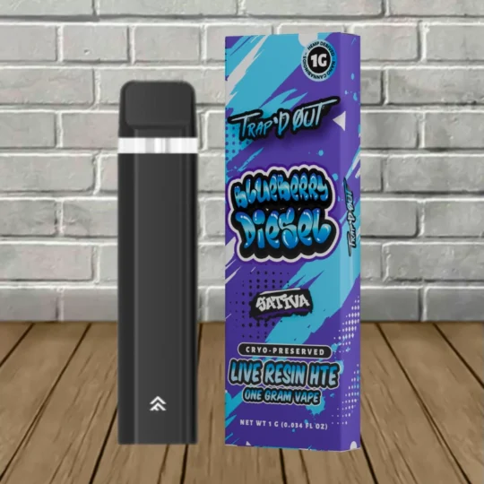Trap'd Out Live Resin HTE CBD Disposable 1g - Blueberry Diesel -- Sativa -- DISPOSABLE
