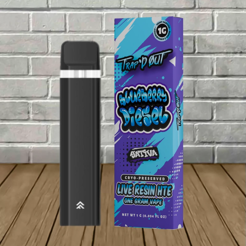 Trap'd Out Live Resin HTE CBD Disposable 1g - Blueberry Diesel -- Sativa -- DISPOSABLE