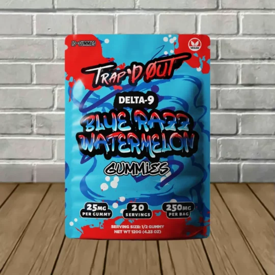 Hixotic Trap'd Out D9 Gummies 250mg - Blue Razz Watermelon -- 10ct Pack