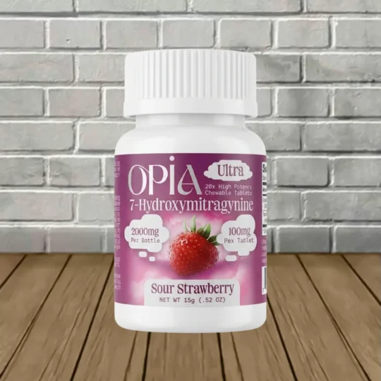 Opia Ultra 7-Hydroxymitragynine High Potency Chewable Tablets 100mg 20ct - Sour Strawberry -- 20ct Jar
