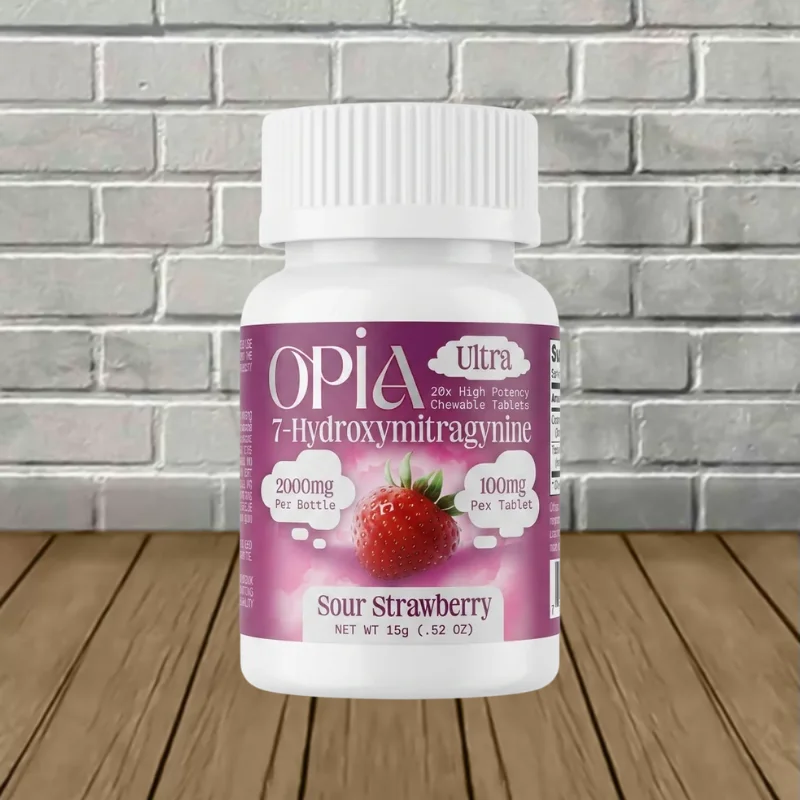 Opia Ultra 7-Hydroxymitragynine High Potency Chewable Tablets 100mg 20ct - Sour Strawberry -- 20ct Jar