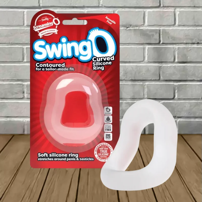 Screaming O Cock Ring for Men, Silicone SwingO Curve - Clear - 1ct