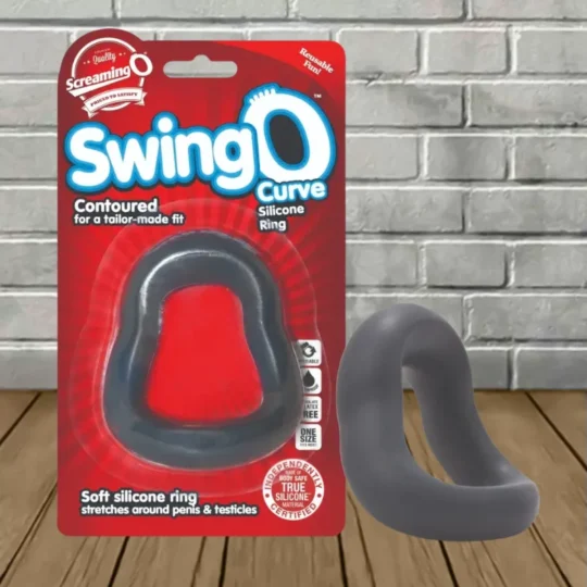 Screaming O Cock Ring for Men, Silicone SwingO Curve - Grey - 1ct